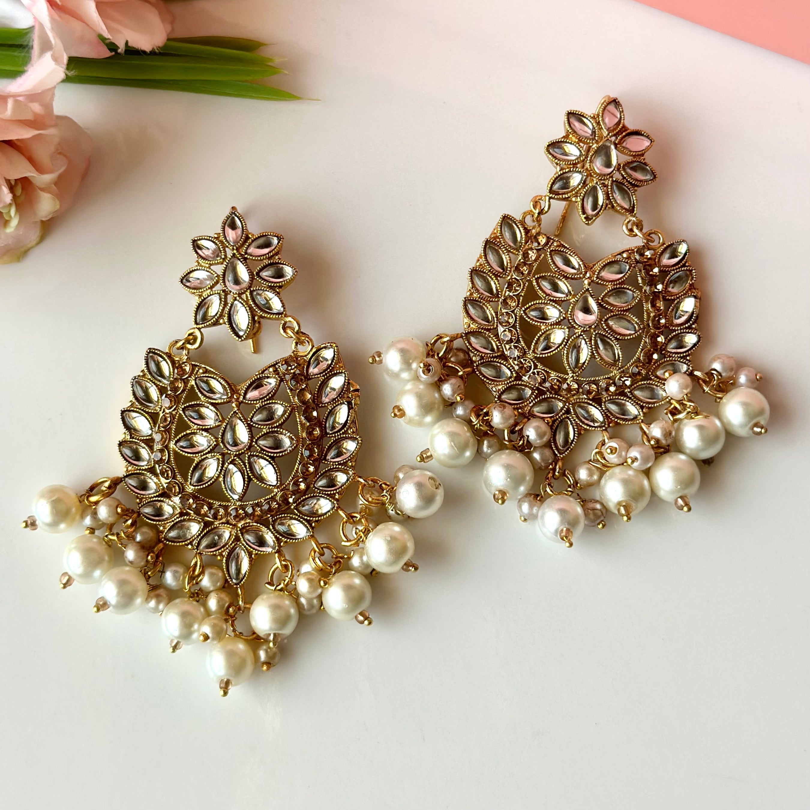 Samreen Big Pearl Kundan Earrings for women (Copy)